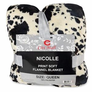 Nicole queen Size Flannel Blanket - Black and Cream